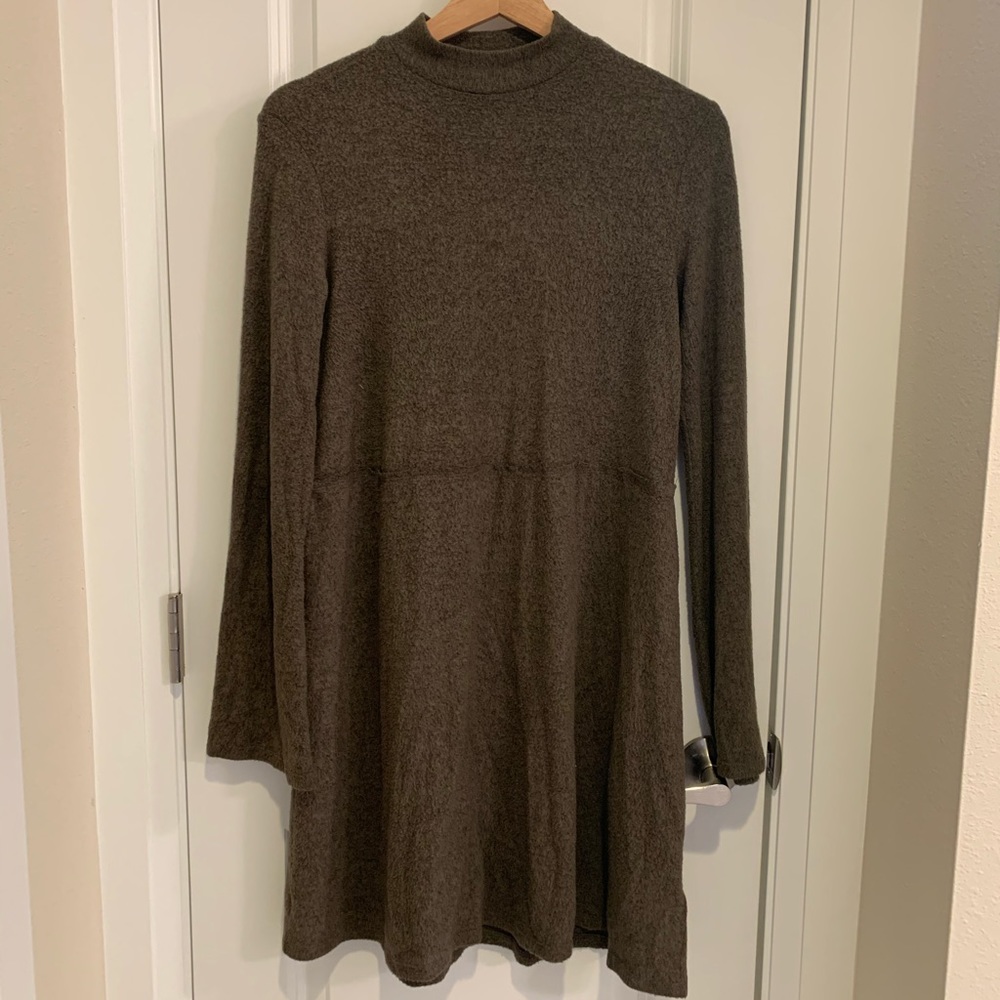 mock neck long sleeved dress in olive